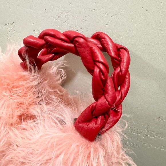 Genuine Curly Lamb Fur Handmade Leather Braided Handles Tote Bag, Crossbody - Picture 11 of 16